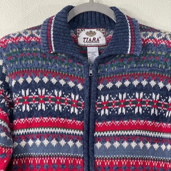 Vintage 90s Fair Isle Full Zip Cardigan Sweater Jacket Grandma Whimsy Twee Mod S - Picture 3 of 6